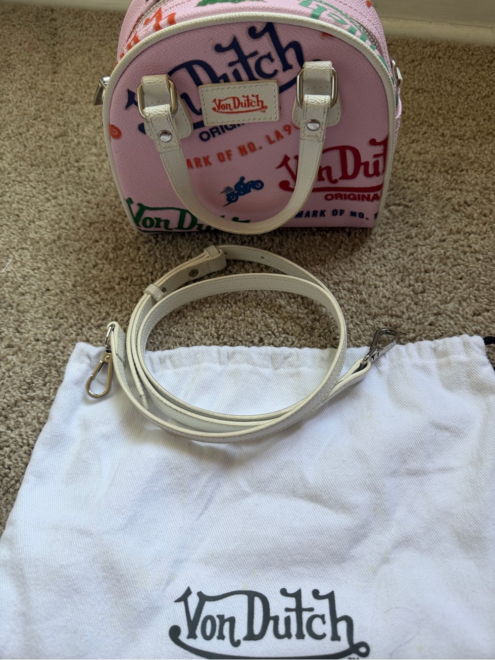 Von Dutch Pale Pink Logo Dome Crossbody with Multicolor Accents ( vintage)